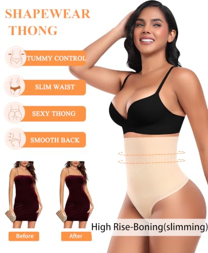 Image of Werena Tummy Control Thong Shapewear for Women High Waisted Body Shaper Panties Shaping Thong Girdle Underwear