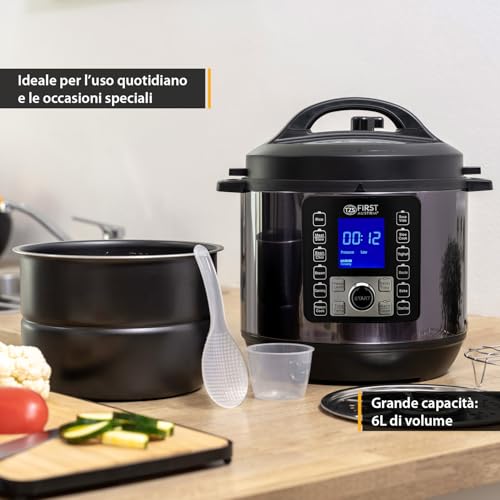 TZS First Austria - Pentola a pressione elettrica 6L con 12 programmi automatici - Multicooker 1000W come cuociriso, vaporiera, Crock Pot ecc. - Multivarka elettrico a pressione incl. libretto ricette - immagine 3