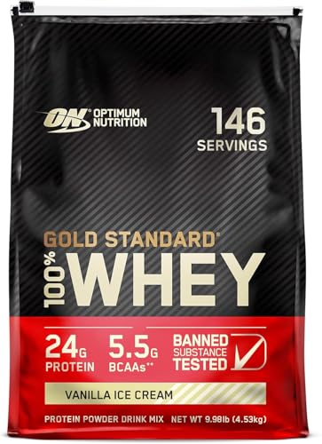 Optimum Nutrition Gold Standard 100% Whey Protein Powder, Vanilla Ice Cream, 10 Pound (Packaging May Vary)