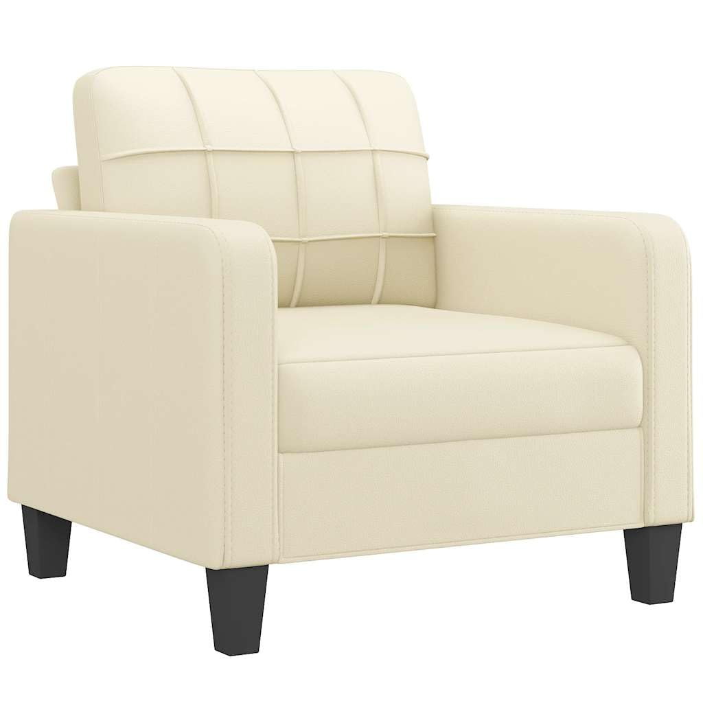 Sillón Cuero sintético Crema 60 cm Butaca Orejera con Respaldo Alto, Sofá Individual con Reposabrazos, Sillón Lounge para Salón, Dormitorio y Balcón