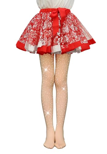 FANCAME Girls Rhinestone Dance Tights, School Kids Ultra Soft Tights for Ballet Footed Stockings