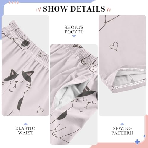 Cat and Heart Boys Pants Boys Athletic Pants Long Pant for Boywith Pockets Wide-Leg Size 6-14Y4