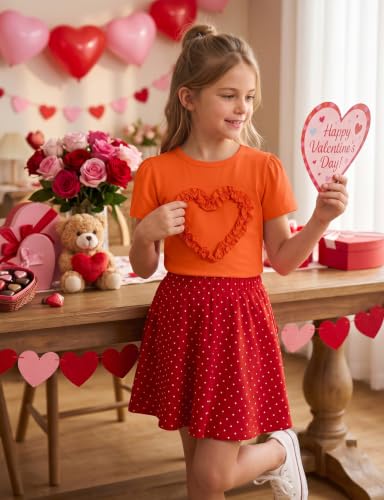 Image of Noomelfish Girls Ruffle Heart T-Shirts Cute Short Sleeve Tee Tops (3-12 Years)