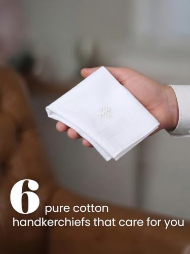 Image of LANE LINEN Handkerchief for Men - 100% Pure Cotton White Hankies - Soft, Absorbent & Comfortable - Perfect for Daily Carry, Office & Travel - 41cm x 41cm