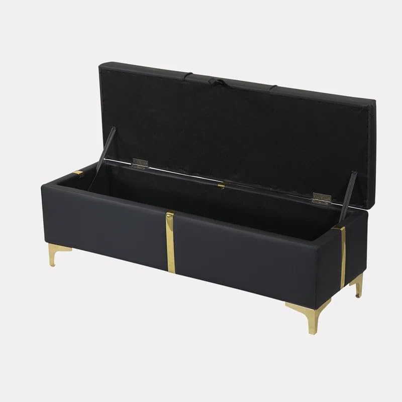 Image of LEGACY OF COMFORT Varvara Upholstered Ottoman Storage Bench for Living Room Velvet Chest for Sofa Couch Bedroom Entryway Ottoman (Black)