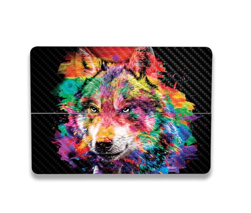Image of MightySkins Carbon Fiber Skin Compatible With Microsoft Surface Laptop Studio 2 (2023) Full Wrap Kit - Rainbow Wolf | Protective, Durable Textured Carbon Fiber Finish | Easy To Apply | Made in the USA