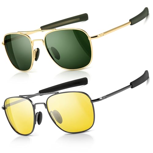 Image of SUNGAIT Men's Military Style Polarized Pilot Aviator Sunglasses - Bayonet Temples