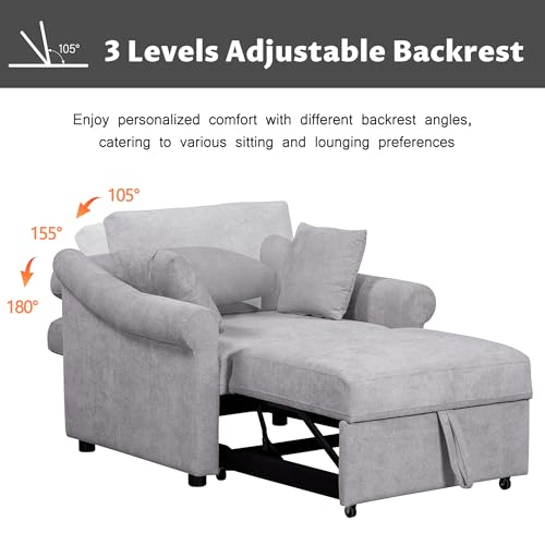 Sillón convertible chenille gris con respaldo ajustable miniatura 4