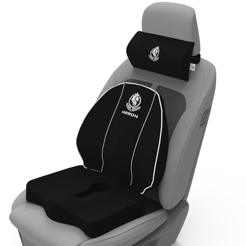 Image of MRRON Neckrest Back Support or Coccyx Orthopaedic Cushion for Long Sitting Universal fit with Ergonomic Design Made by High Density Memory Foam Used for Car or Office Chairs. (Black, Spine Support)