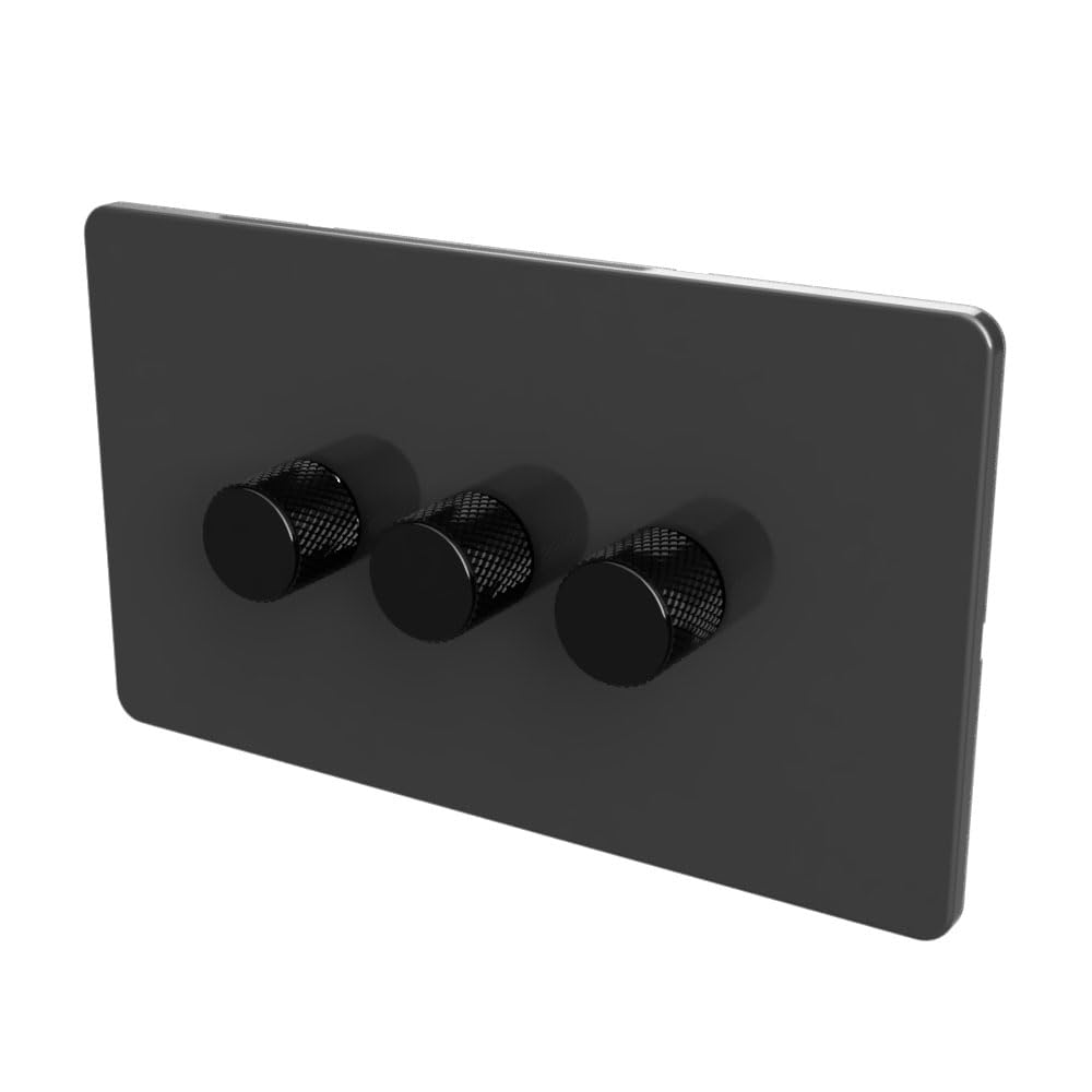 SAMOTECH WIFI Smart DIMMER UK No neutral wire required, compatible with Alexa, Google, Tuya, Smart Life - Grey/Black 3-Gang — image 1