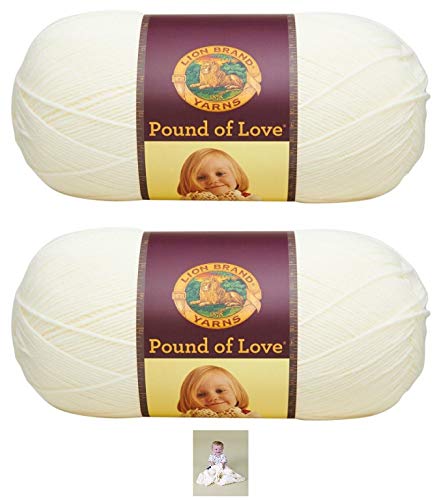 Lion Brand Pound of Love Yarn - 2 Pack with Pattern Cards in Color (Antique White)