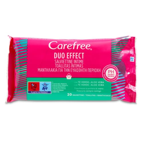 Carefree Toallitas Intimas de Mujer, Te Verde y Aloe Vera, 20 unidades