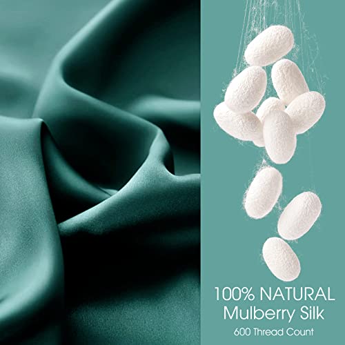 Image of 100% Silk Pillow Cases 2 Pack Queen Size Mulberry Silk Pillowcase for Hair and Skin Set of 2 Highest Grade 6A Silk Soft Breathable with Hidden Zipper, Teal