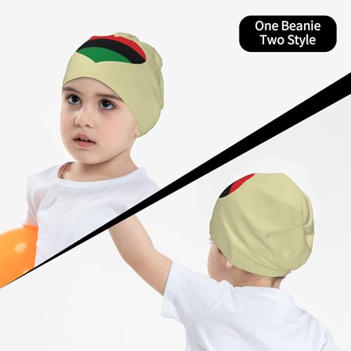 Pan-African Flag Heart Children Hip Hop Knitted Hat Kids Elastic Leisure Knit Cap Warm Sleep Beanies Black4