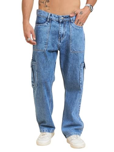 STUDIO NEXX Men's Baggy fit Denim Cargo Pants |Non Stretchable| W...