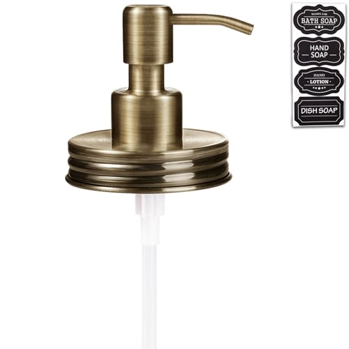 Image of Amolliar Mason Jar Liquid Soap Dispenser Lid, Farmhouse Pump, Brass 1 Pack | Refillable Lotion Soap Pump16OZ Regular Mouth Jar, Hand Soap, Dish, Stainless Steel Soap Pump Lid, Farmhouse Bathroom Decor
