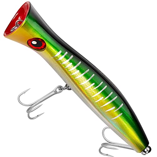 THKFISH Topwater Fishing Lures GT Popper Lures Saltwater Popper Lures Floating Fishing Lures Tuna Popper Lures with 3X Strong Hook Surf Fishing BlueLaser 1pc