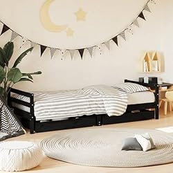 BaraSh Estructura de Cama niños con cajones Madera Pino Negro 80x200cm Cama Nido Juvenil