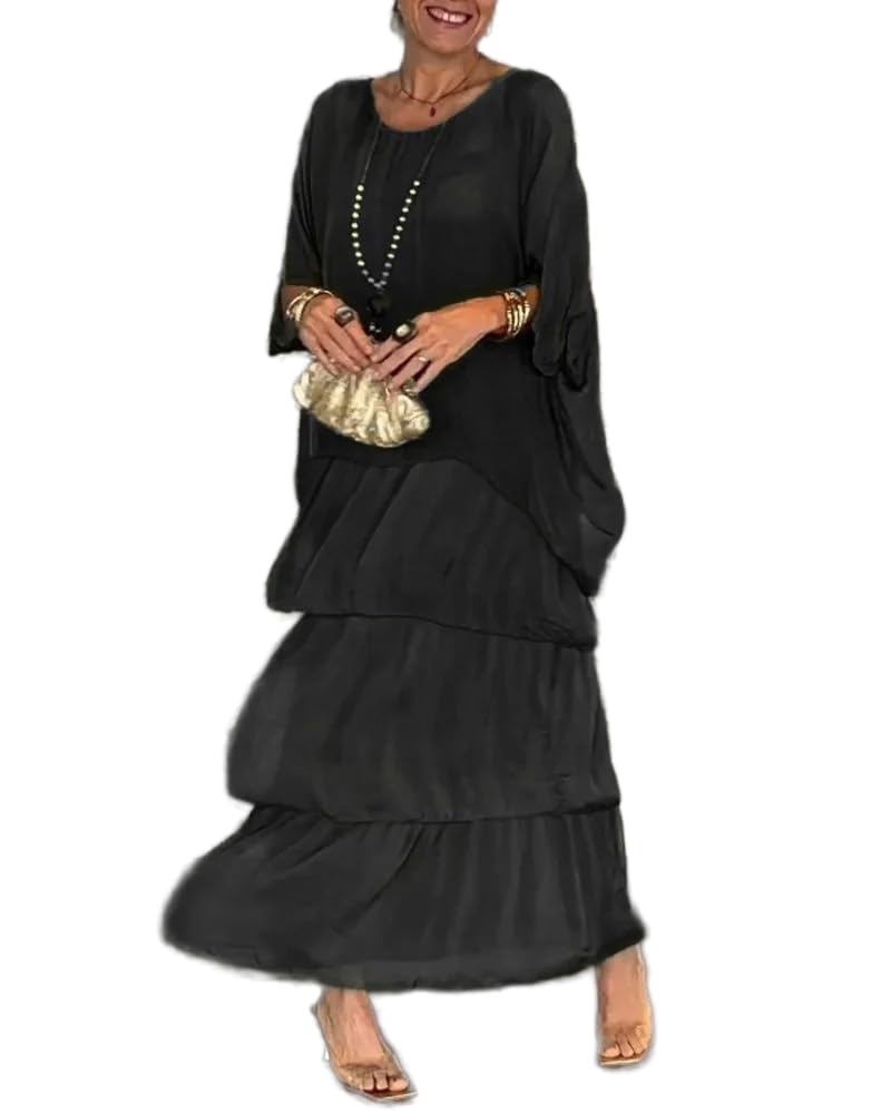 Women's Elegant Artistic Chiffon Wedding Guest Maxi Dress 2 Piece Set Flowy Loose Cocktail Party Formal Long Dress