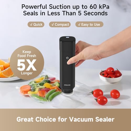 Image of DREAME VH20 Handheld Vacuum Sealer Machine for Food with 30 Reusable Vacuum Bags, Compact Food Vacuum Sealer, Auto Stop, Rechargeable Food Sealer Saver, Dry & Moist Modes, For Container & Wine Bottles