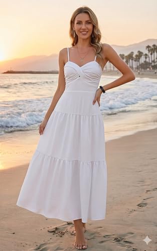 Image of ECOWISH Women's Summer Strapless Maxi Dress 2026 Off Shoulder Hollow Out Smocked A Line Tube Tiered Long Dresses