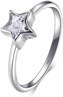 Minimalist Star Sterling Silver Ring for Women CZ Crystal Lucky Stars Statement Ring Stacking Rings Wedding Band Promise Rings