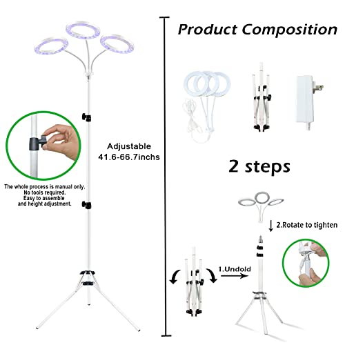 Grow Light With Stand, Yadoker Tri-Head Led Plant Light For Indoor Plants, Full Spectrum Grow Lamp, 8/12/16H Timer, 10 Dimmable Levels, 7 Switch Modes, Adjustable Tripod Stand 15-66 Inches #TOP4