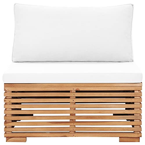 VIHHQGC Canapé de jardin en teck avec coussin blanc crème, canapé central en bois massif pour jardin, cour ou terrasse