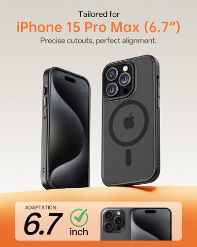 Image of UNBREAKcable Magnetic for iPhone 15 Pro Max Case, Compatible with MagSafe, Full Camera Protection, Built-in Magnetic Ring, Drop Protection Shockproof Slim Phone Cover (Black)