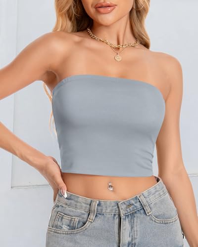 Image of Summer Tube Tops Basic Crop Tops for Women Strapless Tank Bandeau Shirts