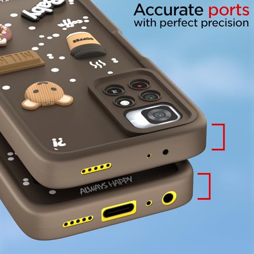 Image of Outlouders Back Cover for Poco M4 Pro | 3D Cartoon Bear Cute Fun Silicone Full Body Protection Bumper Case (Brown)