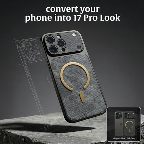 Image of amazon basics Converter Case for iPhone 15 Pro | Premium Protective Mag-Safe Cover | iPhone 17 Pro Series Style Design | in Built Camera Guard | Wireless Charging Compatible - Black