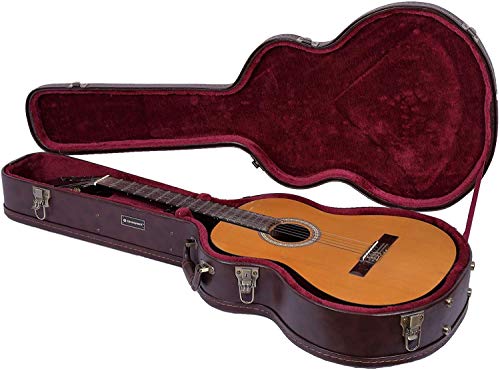 Image of Crossrock Case - Hard-Shell Wooden Guitar Case - Fits OM /Martin 000-14 Fret Acoustic Guitars - Stainless Steel Latches, Sponge Lining, Metal Feet, Storage Space - Brown