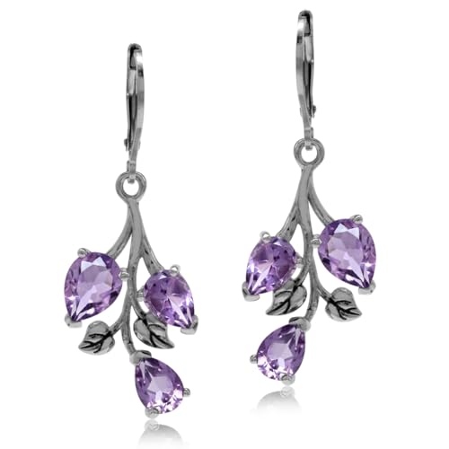 Product Image of the Silvershake 4.66ct. Genuine Amethyst 925 Sterling Silver Leaf Leverback Dangle Earrings