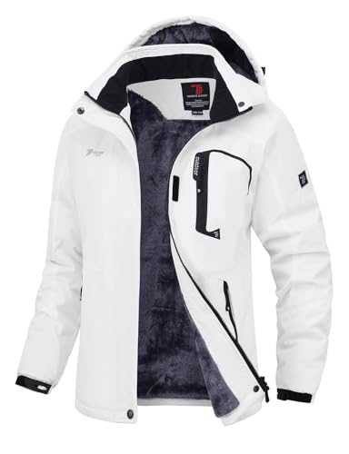 donhobo Damen Outdoorjacke Winddicht Wasserdicht Atmungsaktiv Funktionsjacke Verdickt Fleece-Futter Winterjacke Softshelljacken Wanderjacke (Reines Weiß, XL)