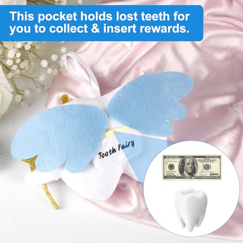 Image of lasuroa Tooth Pillow, Soft for Tooth Fairy Pillow with Pocket for Tooth Fairy Doll with Wings for Tooth Fairy Door Hanger for Tooth Fairy Gift for Boys Girls (Blue Wings)