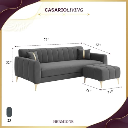 Image of Hermione 4 Seater L Shape Sofa Set with Movable Ottoman | Flexible Left or Right Layout | Luxe Velvet Suede Fabric | Comfortable Seating | Modern Sofa for Living Room - Dark Gray