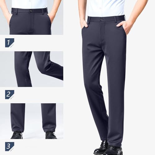 Men's High Waisted Dress Pants Elastic Waist Classic Stretch Flat Front Trousers Formal Casual Work Business Pants2