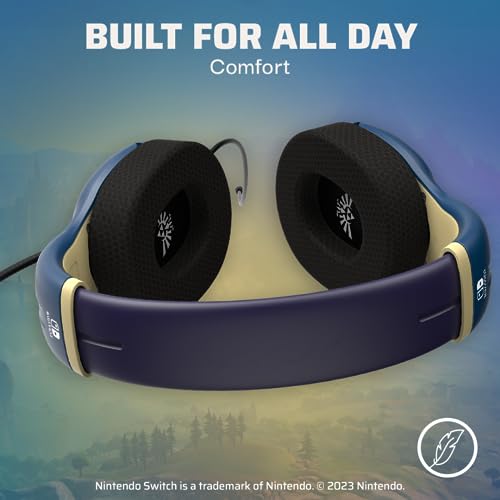Image of PDP Airlite Wired Gaming Headset for Nintendo Switch 2, Switch Lite, OLED | Flexible Noise-Cancelling Mic, Lightweight Design, Soft Ear Cushions, On-Ear Volume Controls, Zelda Hyrule Blue Edition
