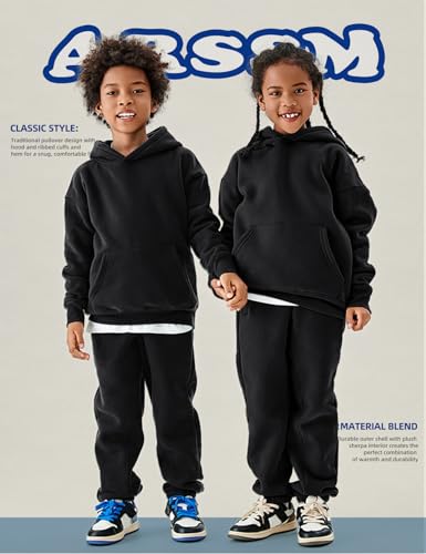 Arssm Girls Boys Sweatsuits Fleece 2 Piece Outfits Pants Set Hoodie and Sweatpant Set Kids Athletic Fleece Tracksuits3