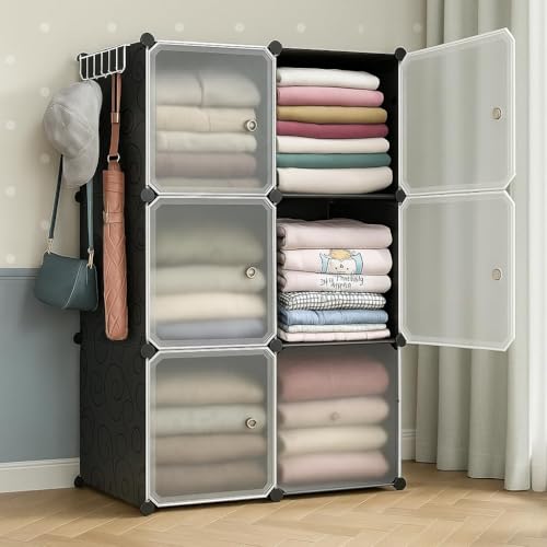 Image of Foldable Plastic Wardrobe for Clothes - Baby Cupboard for Clothes Storage, Wardrobe for Kids, Plastic Almirah, Collapsible Wardrobe for Kids Livingroom & Home (HM1 Black)