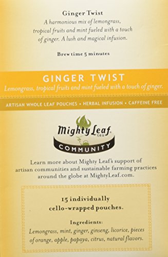 Mighty Leaf Tea Ginger Twist, Whole Leaf Pouches, 1.59 Ounces, 15 Count
