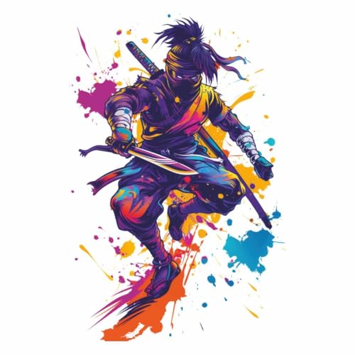 Image of Ninja Warrior Wall Sticker | Self Adhesive Action Hero PVC Wall Decal for Ki-ds Bedroom, Gaming Room, Playroom & Home Decor