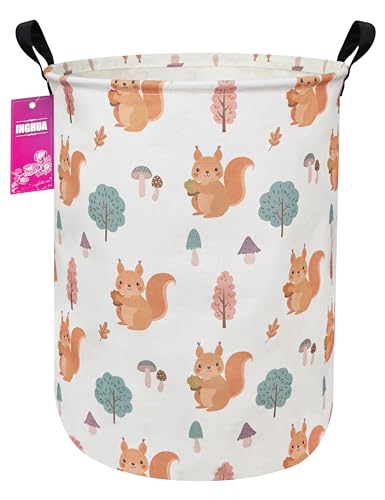 INGHUA Cesta grande de tela de lona ligera para almacenamiento, organizador de juguetes, ropa sucia, plegable, impermeable, para dormitorios universitarios, dormitorio de niños y niñas, baño (ardilla