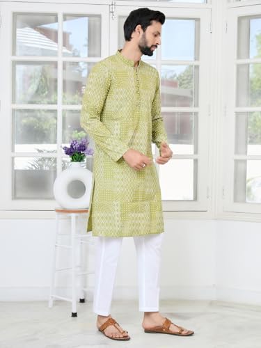 Image of See Designs Men's Full Sleeve Mandarin Collar Floral Embroidered Mandarin Collar Thread Work Straight Long Kurta - Festive Collection