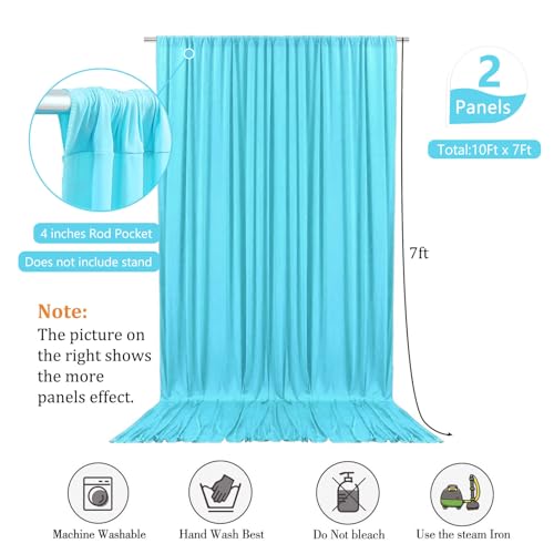 Image of 10 x 7 Feet Sky Blue Backdrop Curtain for Partie, Background Curtains for Photoshoot, Birthday, Wedding, Halloween, Thanksgiving, Christmas, New Year Party Decorations 5Ft x 7Ft, 2 Panels