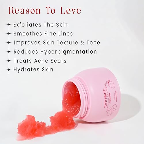 Image of Milagro Beauty Tutti Frutti Purifying & Brightening Face Mask | Natural AHA | Exfoliating, Hydrating & Anti-Aging | Strawberry, Orange, Papaya & Hibiscus Extracts for Smooth, Radiant Skin (50g)