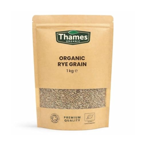 Organic Rye Grain - Whole Grain No Additives or Preservatives - Vegan Raw GMO-Free Certified Organic - Nutritious and Flavorful - Ideal for Baking and Cooking - Thames Organic 1kg