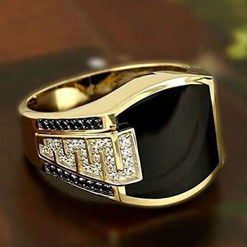 Fashion Cuban Link Chain Ring Classic Retro Color-Preserving 18K Gold Plated With Black Agate, Luxury Fashion Successful Gentleman Diamond Ring Hip Hop Ring For Men (9) #TOP3