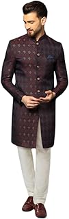 kisah Men's Indo-Western Sherwani Churidar Set, Purple Cotton, Jacquard Mandarin Collar Regular Fit Long Sleeves-picture-19